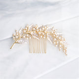 Bride wedding 14 K Gold head Comb-Handmade Leaves Pearls hair comb-Hair Jewelry-Bridesmaid gifts-Birthday Gifts